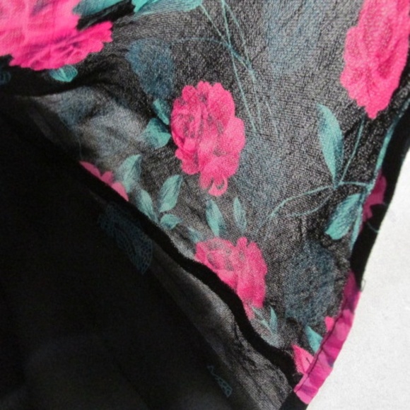 Sheer Black Midi Skirt with Pink Roses, Size L - Picture 4 of 5